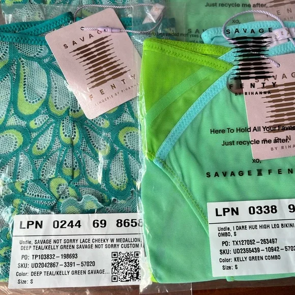 Savage X Fenty Blue & Kelly Green Savage Not Sorry Panty & Mesh Bikini Bundle - Picture 5 of 13